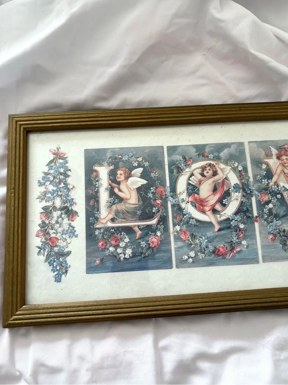 Vintage Victorian style cherub angel LOVE framed art illustration print home